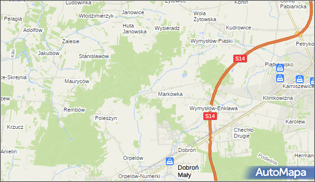 mapa Markówka gmina Dobroń, Markówka gmina Dobroń na mapie Targeo