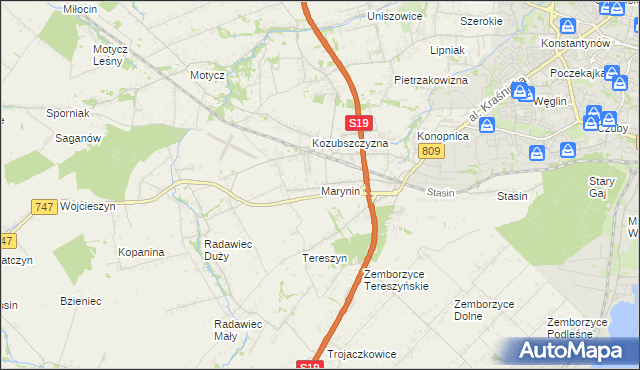 mapa Marynin gmina Konopnica, Marynin gmina Konopnica na mapie Targeo