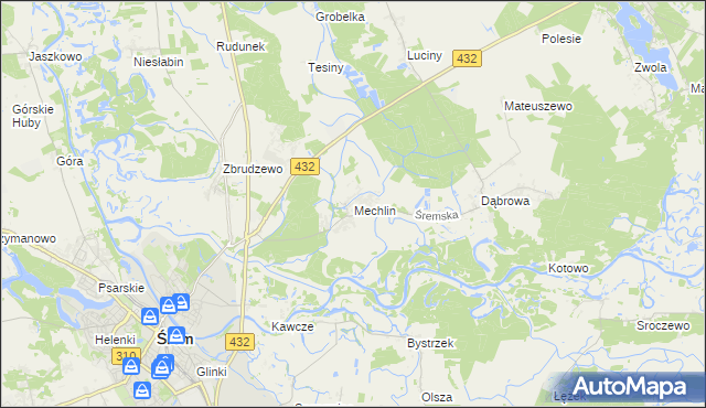 mapa Mechlin gmina Śrem, Mechlin gmina Śrem na mapie Targeo