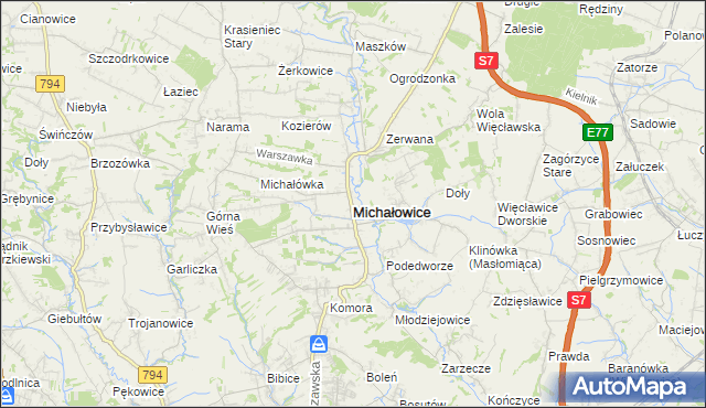 mapa Michałowice powiat krakowski, Michałowice powiat krakowski na mapie Targeo
