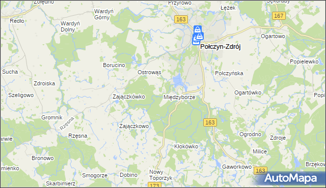 mapa Międzyborze gmina Połczyn-Zdrój, Międzyborze gmina Połczyn-Zdrój na mapie Targeo