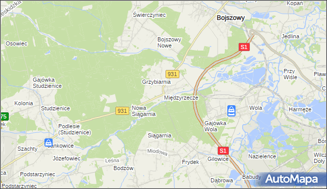 mapa Międzyrzecze gmina Bojszowy, Międzyrzecze gmina Bojszowy na mapie Targeo