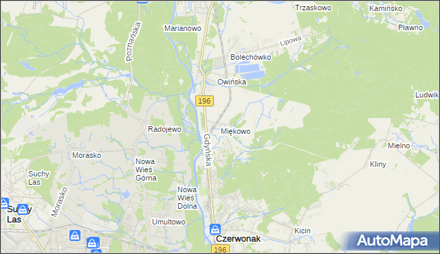 mapa Miękowo gmina Czerwonak, Miękowo gmina Czerwonak na mapie Targeo