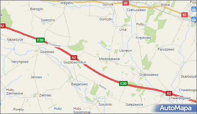 mapa Młodziejewice, Młodziejewice na mapie Targeo