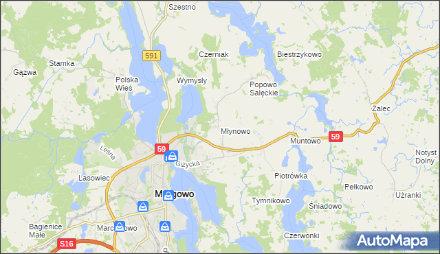 mapa Młynowo gmina Mrągowo, Młynowo gmina Mrągowo na mapie Targeo