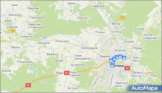 mapa Modliszewice, Modliszewice na mapie Targeo