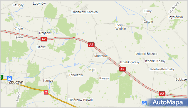 mapa Modrzew gmina Zbuczyn, Modrzew gmina Zbuczyn na mapie Targeo