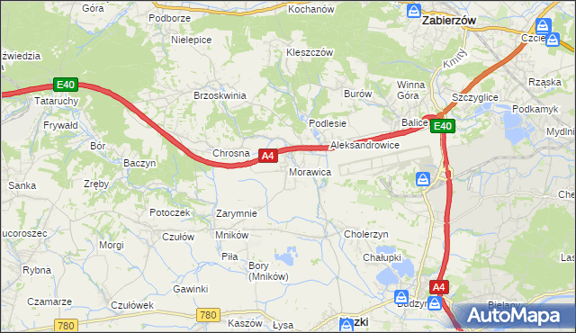 mapa Morawica gmina Liszki, Morawica gmina Liszki na mapie Targeo