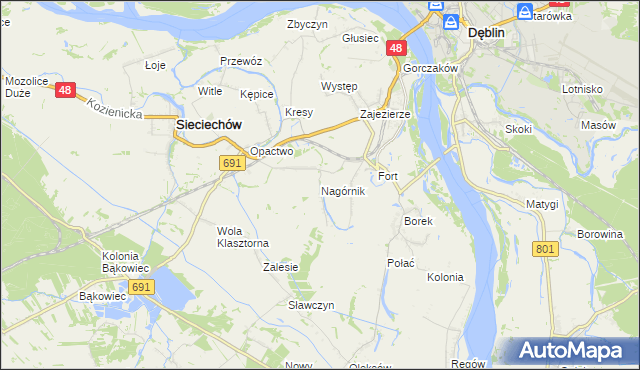 mapa Nagórnik gmina Sieciechów, Nagórnik gmina Sieciechów na mapie Targeo