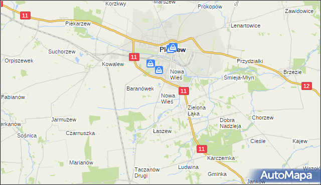 mapa Nowa Wieś gmina Pleszew, Nowa Wieś gmina Pleszew na mapie Targeo