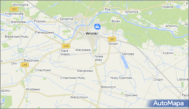 mapa Nowa Wieś gmina Wronki, Nowa Wieś gmina Wronki na mapie Targeo