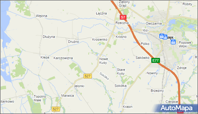 mapa Nowe Kusy, Nowe Kusy na mapie Targeo