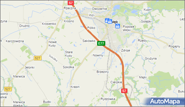 mapa Nowiny gmina Pasłęk, Nowiny gmina Pasłęk na mapie Targeo