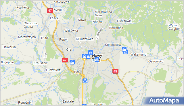 mapa Nowego Targu, Nowy Targ na mapie Targeo