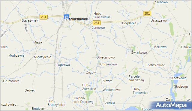 mapa Obiecanowo gmina Janowiec Wielkopolski, Obiecanowo gmina Janowiec Wielkopolski na mapie Targeo