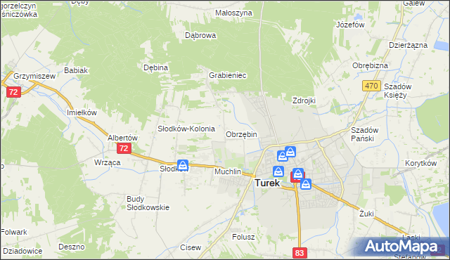 mapa Obrzębin, Obrzębin na mapie Targeo