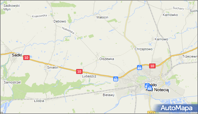 mapa Olszewka gmina Nakło nad Notecią, Olszewka gmina Nakło nad Notecią na mapie Targeo