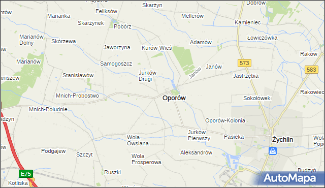 mapa Oporów powiat kutnowski, Oporów powiat kutnowski na mapie Targeo