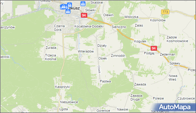 mapa Osiek gmina Olkusz, Osiek gmina Olkusz na mapie Targeo