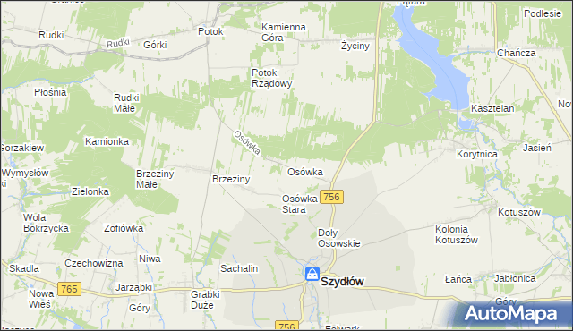 mapa Osówka gmina Szydłów, Osówka gmina Szydłów na mapie Targeo