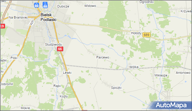 mapa Parcewo gmina Bielsk Podlaski, Parcewo gmina Bielsk Podlaski na mapie Targeo