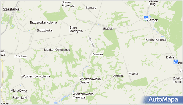 mapa Pasieka gmina Modliborzyce, Pasieka gmina Modliborzyce na mapie Targeo