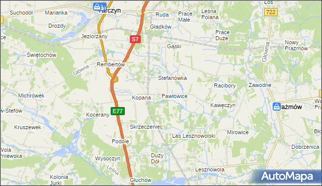 mapa Pawłowice gmina Tarczyn, Pawłowice gmina Tarczyn na mapie Targeo