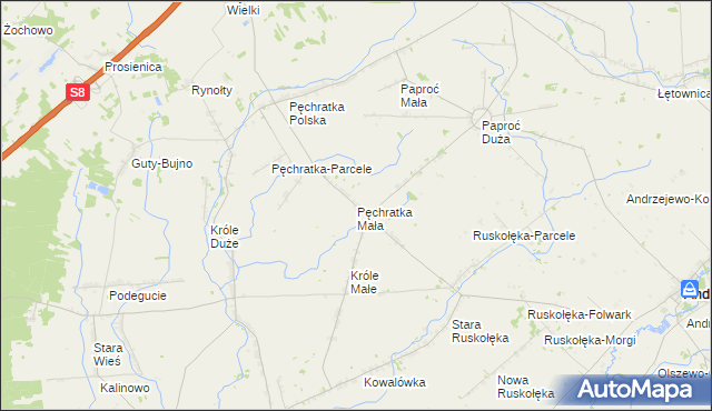 mapa Pęchratka Mała, Pęchratka Mała na mapie Targeo