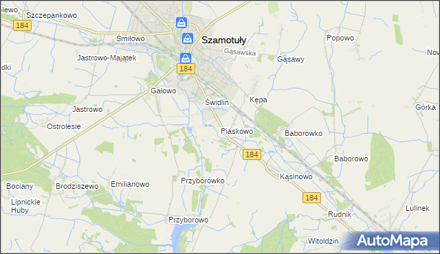 mapa Piaskowo gmina Szamotuły, Piaskowo gmina Szamotuły na mapie Targeo