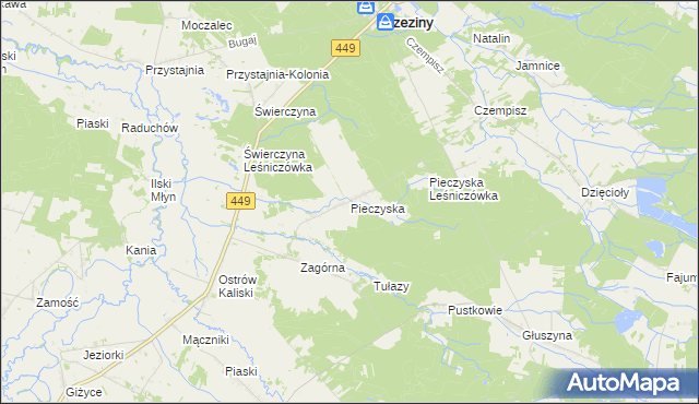 mapa Pieczyska gmina Brzeziny, Pieczyska gmina Brzeziny na mapie Targeo