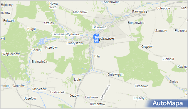 mapa Piła gmina Sędziszów, Piła gmina Sędziszów na mapie Targeo