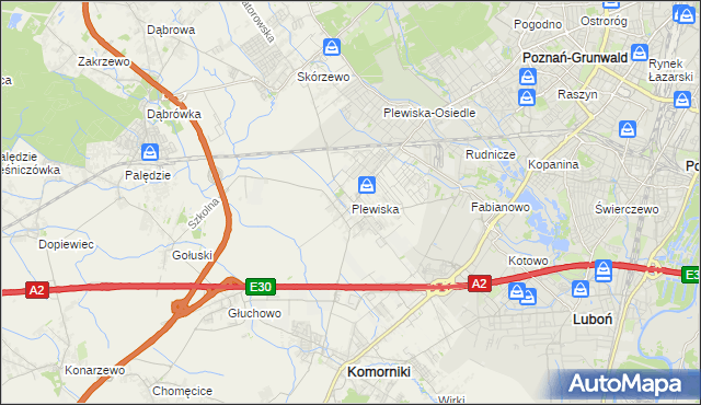 mapa Plewiska gmina Komorniki, Plewiska gmina Komorniki na mapie Targeo