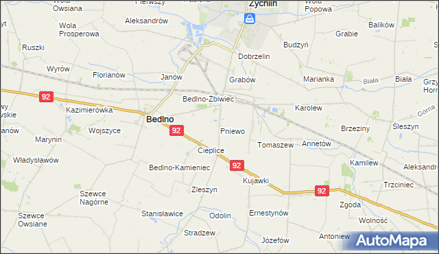 mapa Pniewo gmina Bedlno, Pniewo gmina Bedlno na mapie Targeo