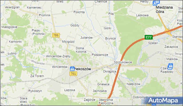 mapa Podzamcze gmina Piekoszów, Podzamcze gmina Piekoszów na mapie Targeo