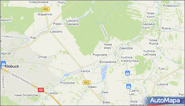 mapa Pogorzele gmina Kłobuck, Pogorzele gmina Kłobuck na mapie Targeo