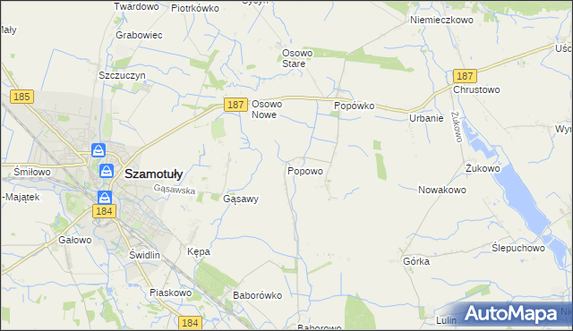 mapa Popowo gmina Oborniki, Popowo gmina Oborniki na mapie Targeo