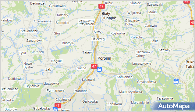 mapa Poronin, Poronin na mapie Targeo