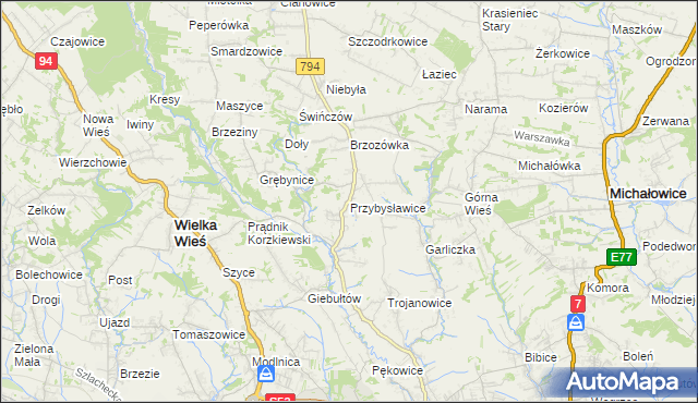 mapa Przybysławice gmina Zielonki, Przybysławice gmina Zielonki na mapie Targeo