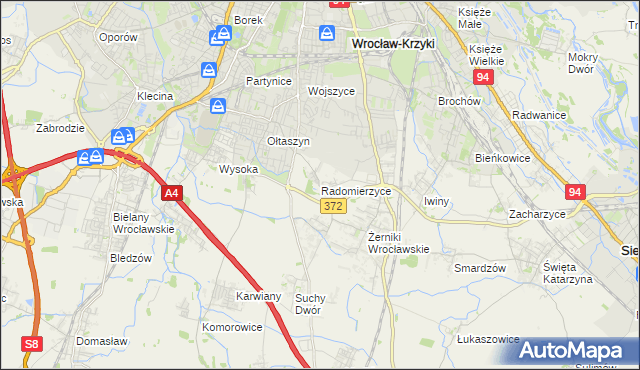 mapa Radomierzyce gmina Siechnice, Radomierzyce gmina Siechnice na mapie Targeo