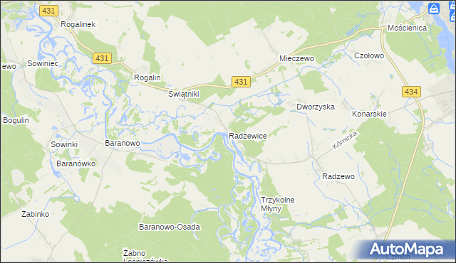 mapa Radzewice, Radzewice na mapie Targeo
