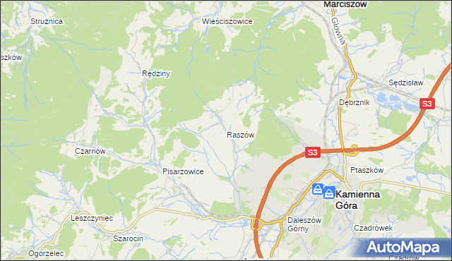 mapa Raszów gmina Kamienna Góra, Raszów gmina Kamienna Góra na mapie Targeo