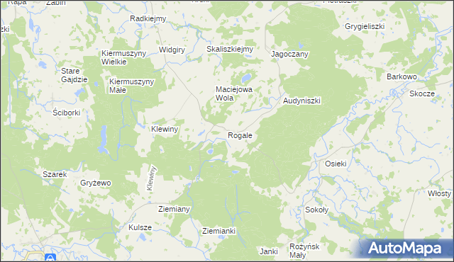 mapa Rogale gmina Banie Mazurskie, Rogale gmina Banie Mazurskie na mapie Targeo