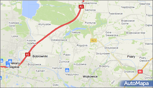 mapa Rogoźnik gmina Bobrowniki, Rogoźnik gmina Bobrowniki na mapie Targeo