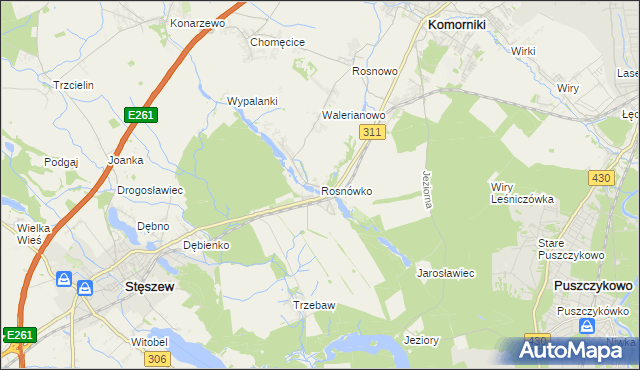 mapa Rosnówko gmina Komorniki, Rosnówko gmina Komorniki na mapie Targeo