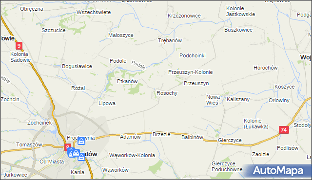 mapa Rosochy gmina Opatów, Rosochy gmina Opatów na mapie Targeo