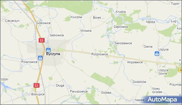 mapa Roszkowice gmina Byczyna, Roszkowice gmina Byczyna na mapie Targeo