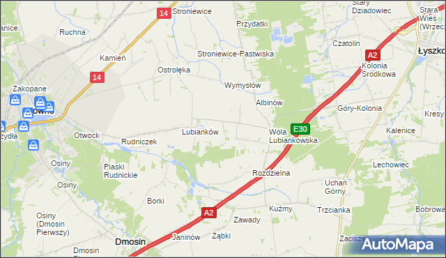 mapa Różany gmina Głowno, Różany gmina Głowno na mapie Targeo