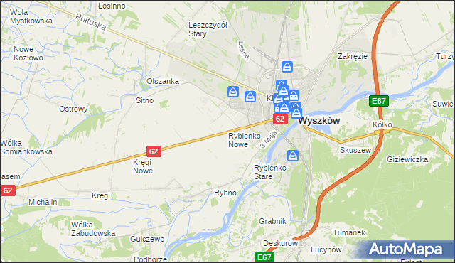 mapa Rybienko Nowe, Rybienko Nowe na mapie Targeo