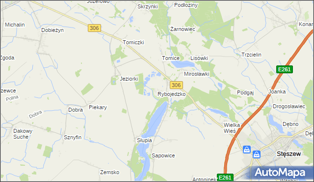 mapa Rybojedzko gmina Stęszew, Rybojedzko gmina Stęszew na mapie Targeo