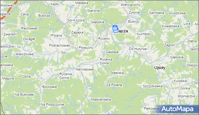 mapa Rycerka Dolna, Rycerka Dolna na mapie Targeo